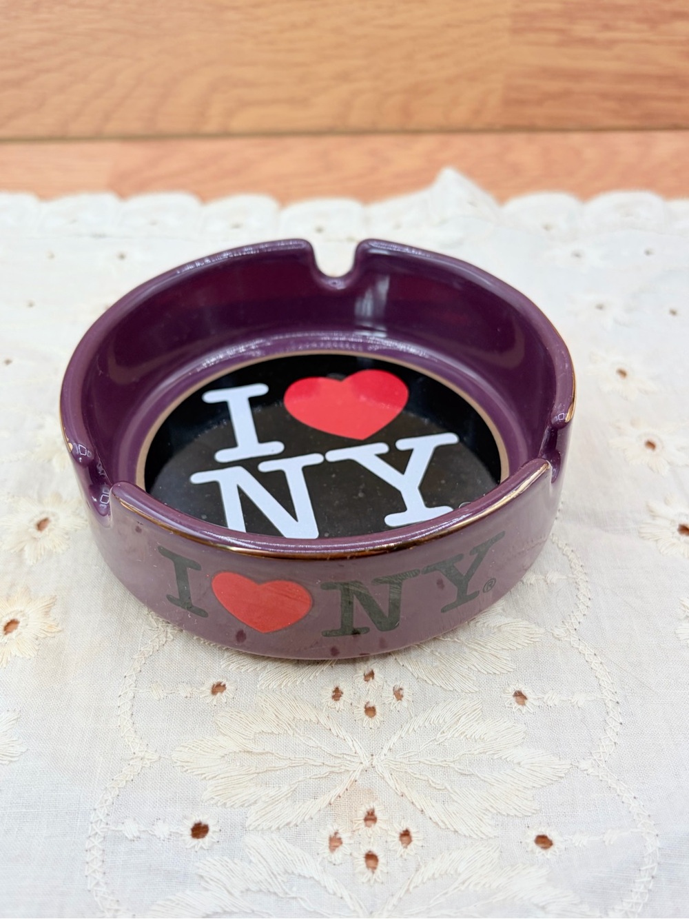 1980's Jay Joshua I Love New York Ceramic Ashtray- Eggplant - 3 Port